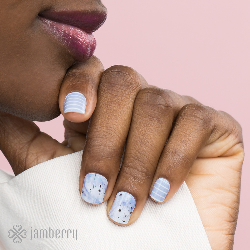 2016 Color of the Year- Sculpted in Serenity and Serenity Stripe Jamberry Nail Wraps