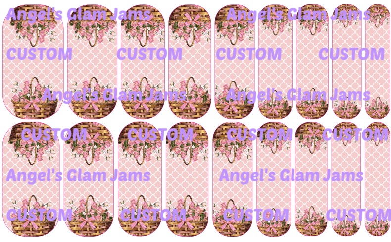 Rose Flower Basket Custom Nail Wraps by Angel's Glam Jams