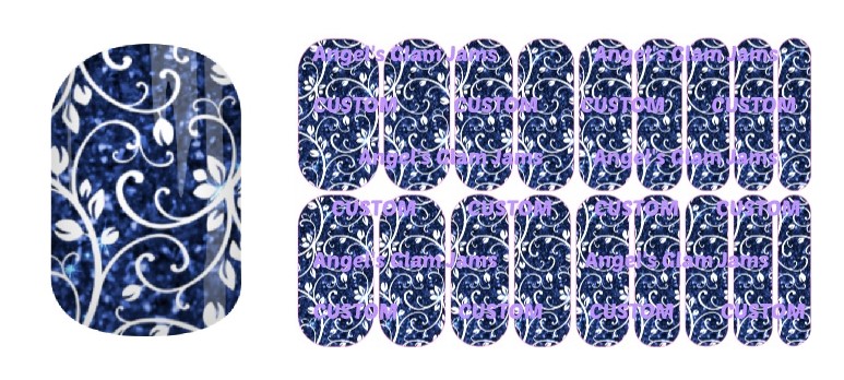 Navy Blue Sparkle Floral Jamberry Nail Wraps by Angel's Glam Jams