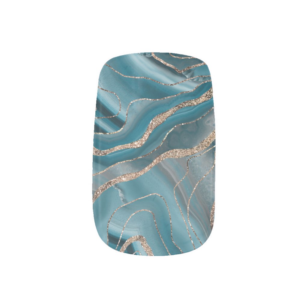 Blue Gray Agate Gold Glitter Glam #1 Minx Nail Art