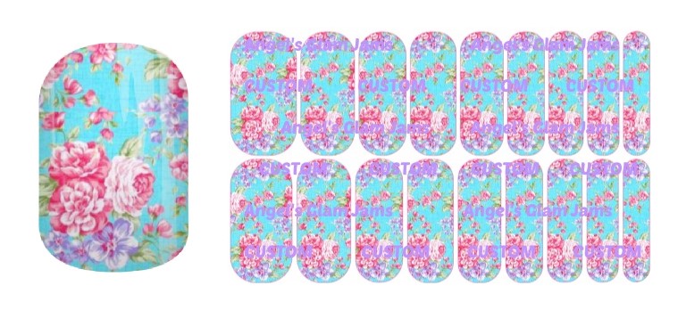 Tiffany Blue and Pink Flowers Jamberry Nail Wraps by Angel's Glam Jams