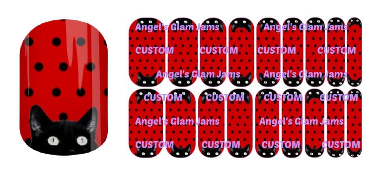 Peek-A-Boo Kitty Red Jamberry Nail Wraps by Angel's Glam Jams