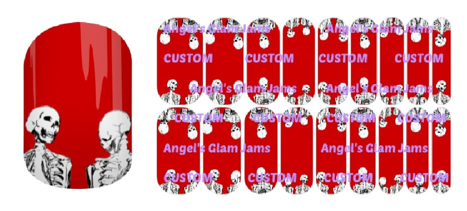 Skeleton Crew Blood Red Jamberry Nail Wraps by Angel's Glam Jams