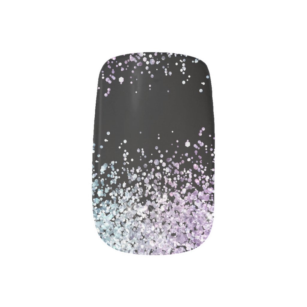 Purple Blue Glitter Glam Black Minx Nail Art