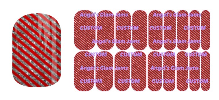 Silver Sparkle Red Christmas Stripes Jamberry Nail Wraps by Angel's Glam Jams