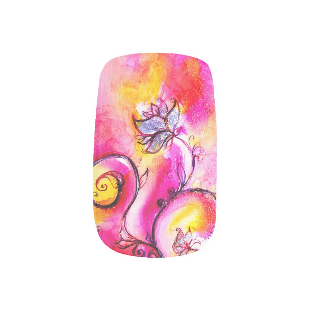 WHIMSICAL FLOWERS blue pink yellow Minx Nail Art
