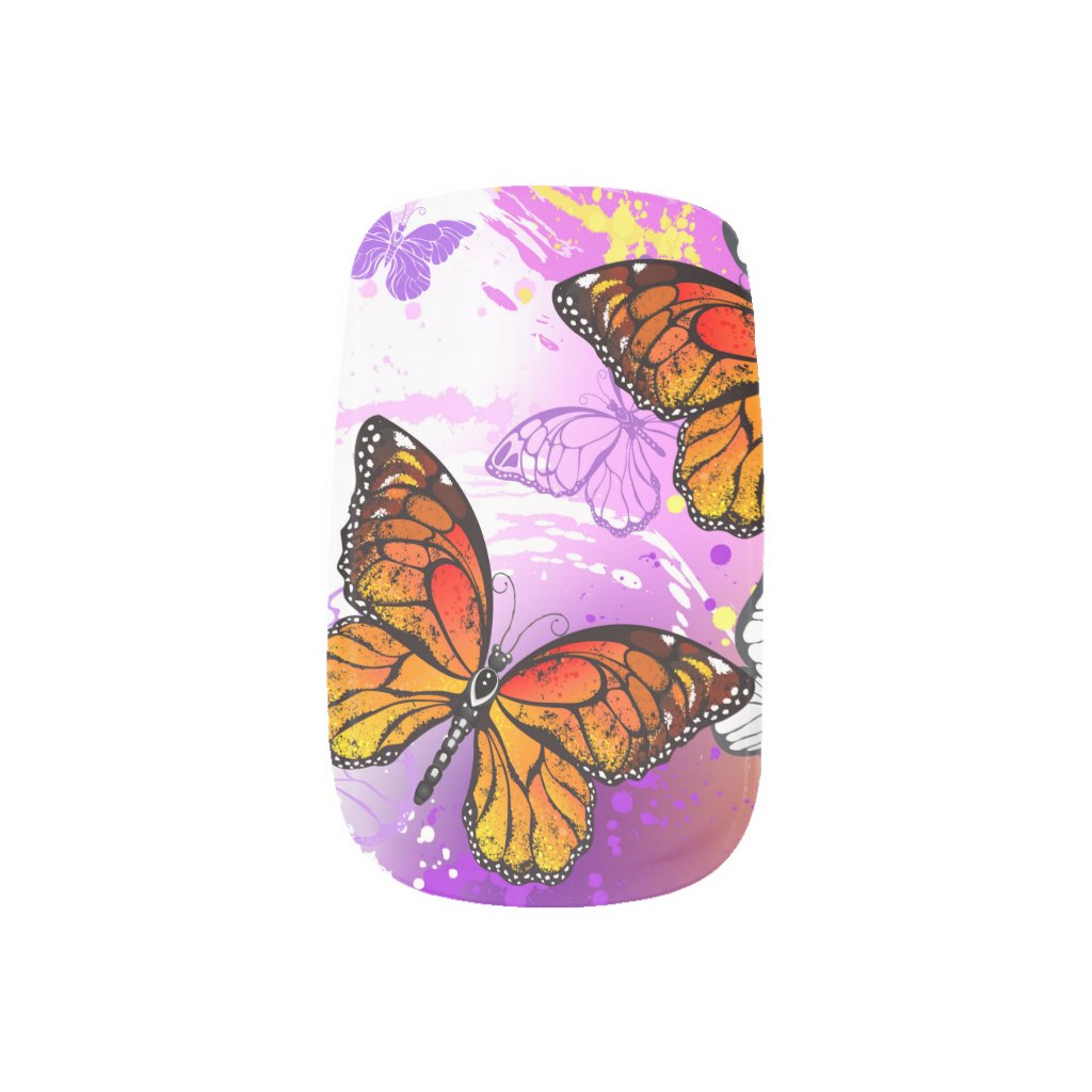 Monarch Butterflies on Purple Background Minx Nail Art