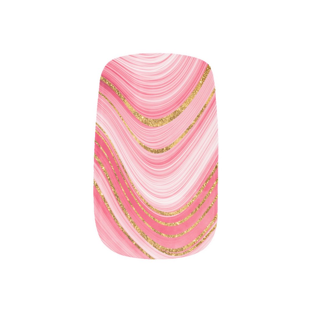 Pink Red Gold Swirly Marble Minx Nail Art